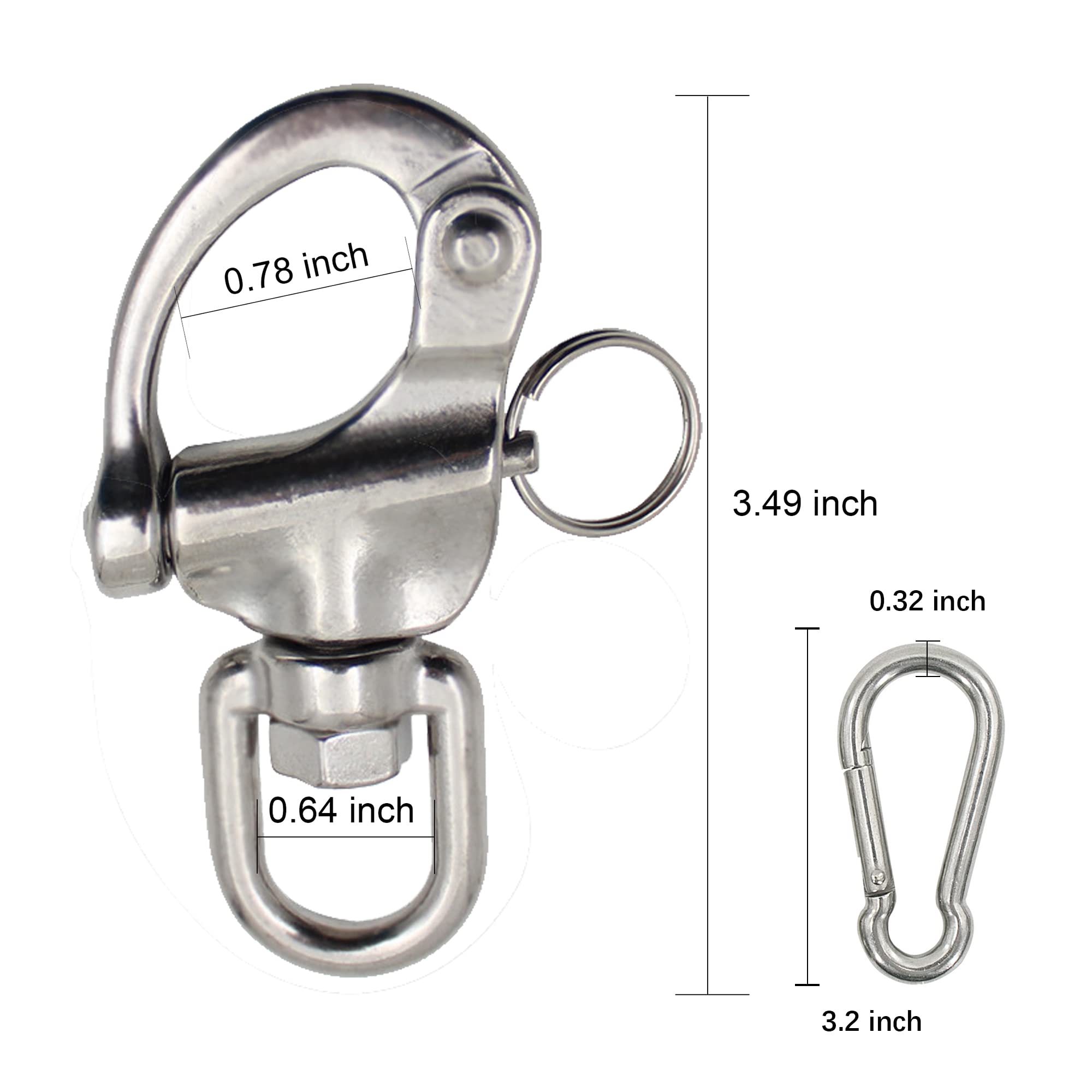 HOOUU Swivel Eye Snap Shackle Quick Release Bail Rigging Sailing Boat Marine 316 Stainless Steel for Sailboat Spinnaker Halyard,3Pack (3.49