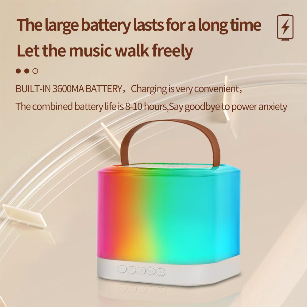 Hanzete Mini macchina per karaoke con microfono wireless e set di altoparlanti con 2 microfoni ricaricabili a LED, luce colorata, altoparlante per karaoke, feste di compleanno, desktop, fitness, set