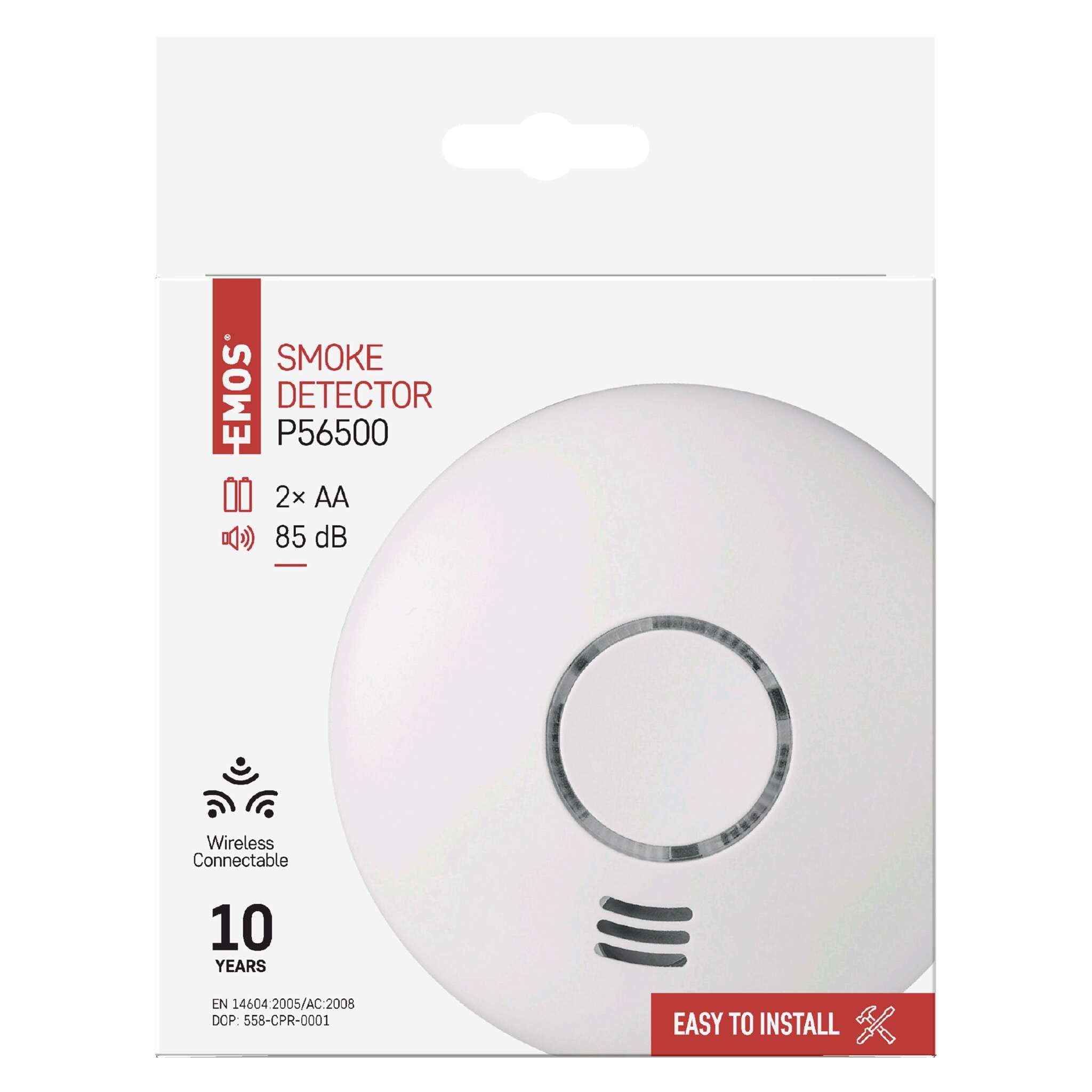 EMOS vernetzbarer Rauchmelder/Brandmelder/Feuermelder zur Wandmontage, Fotoelektrischer Sensor, Akustische und optische Signalisation 85 dB + LED, 10 Jahre Lebensdauer, 2X AA Batterien