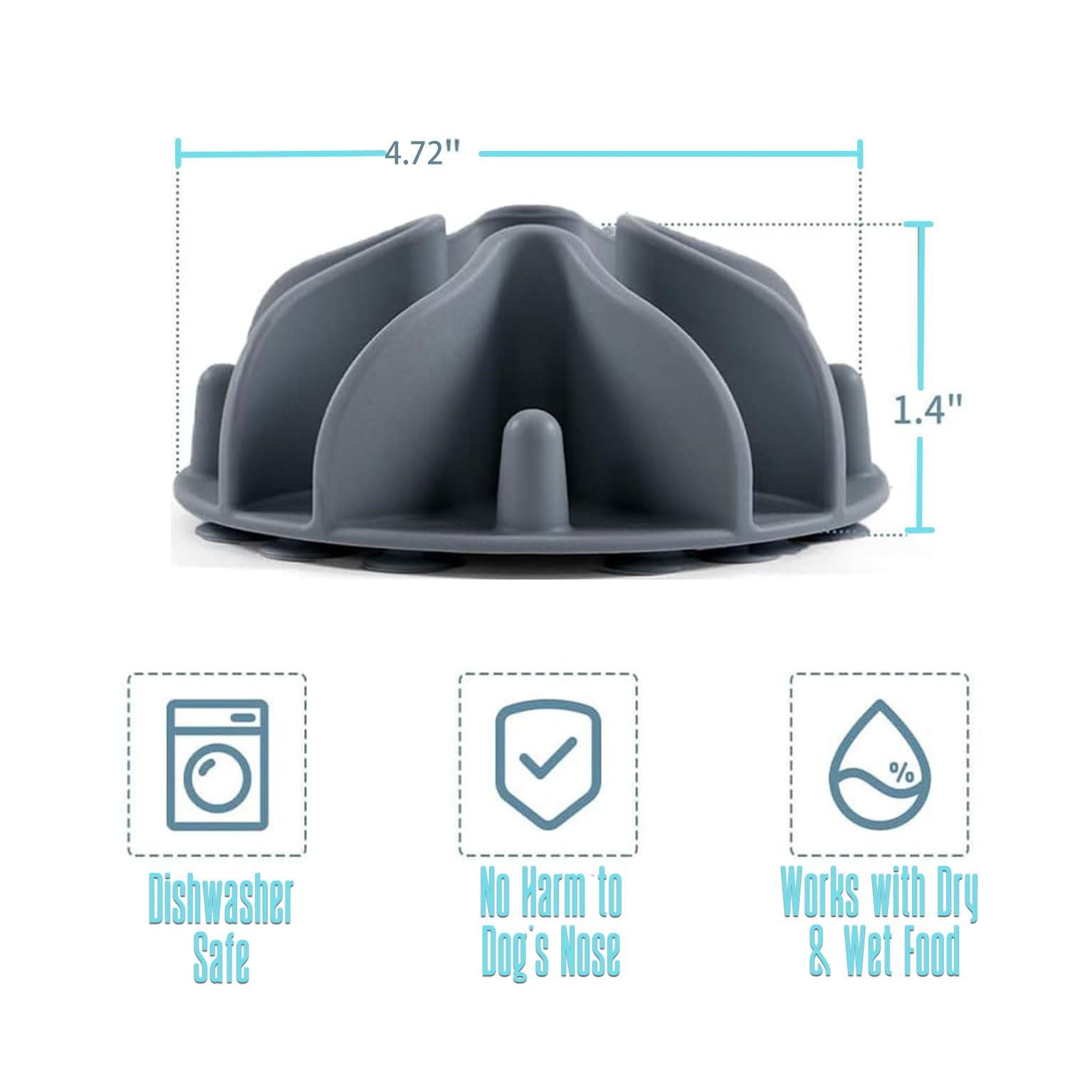 Slow Feeder Dog Bowl Insert Silicone Slow Feeder for Dog Cat Puppy Pet with Stong Suction Cups for Dog Bowls Slow Eating Bowls (Grey - Image 2