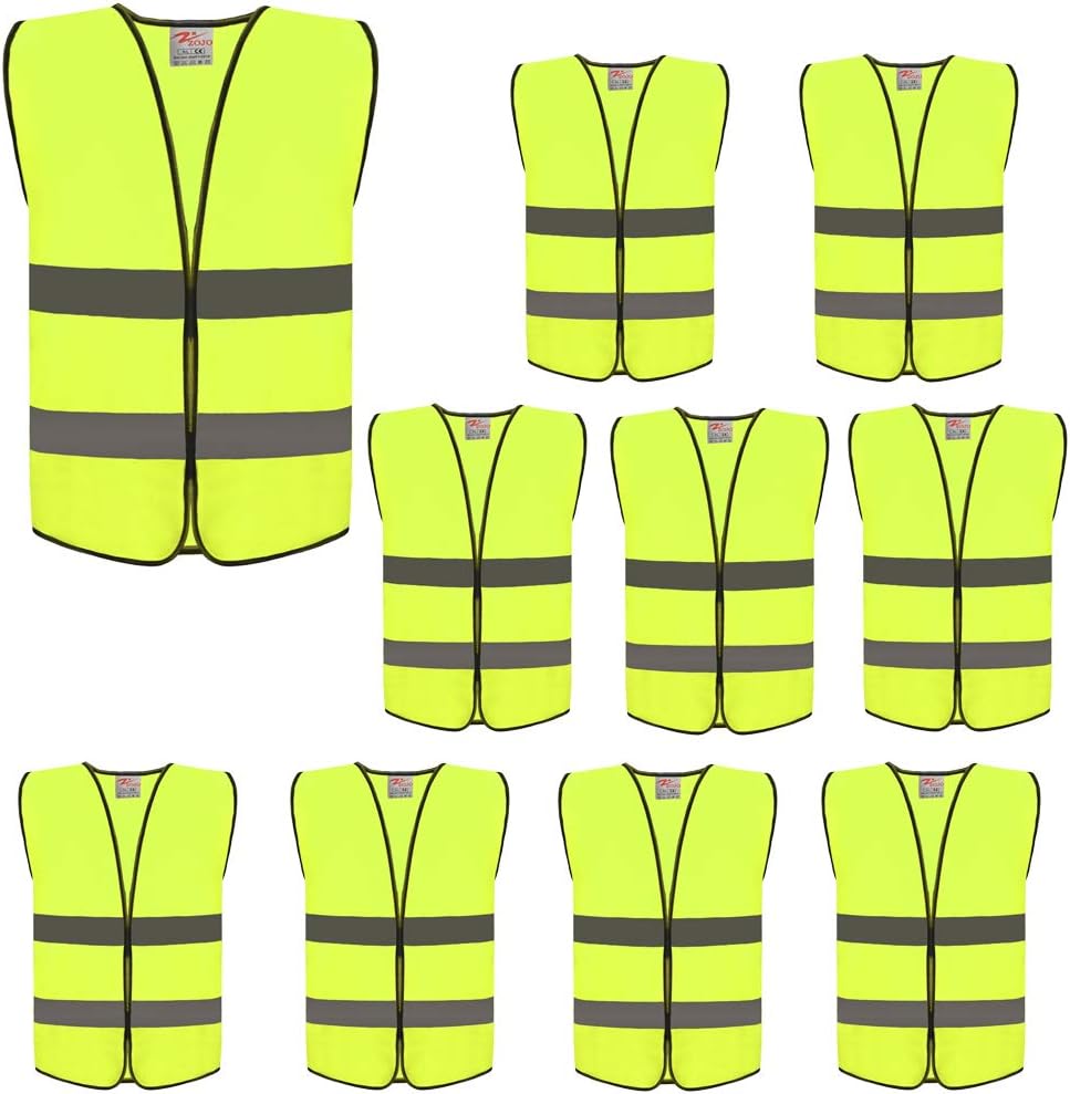zojo High Visibility Safety Vests for Kids,10 Pcs,Adjustable Size,Lightweight, Wholesale Reflective Vest for cycling, skateboarding, or walking back to school -Fits for Boy Girls (Neon Yellow)