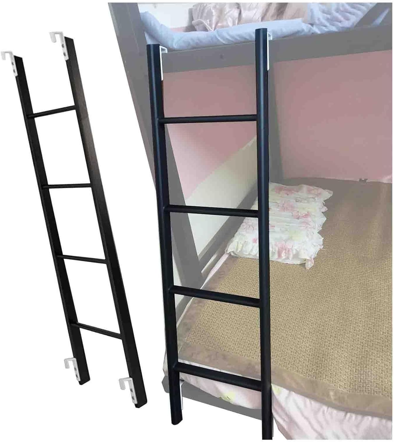 Heavy-Duty Black Bunk Bed Ladder with Hooks – 150kg Capacity, 130cm Loft Ladder for Travel Trailers & Campers, & Easy Climbing Accessory for Bunk Beds