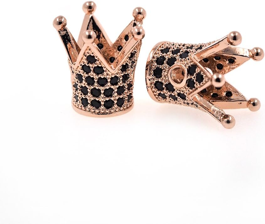 King Crown Bead Pave Black CZ for Mens Bracelet Charms Spacer Beads Jewelry Making Findings 12x13mm 10Pcs