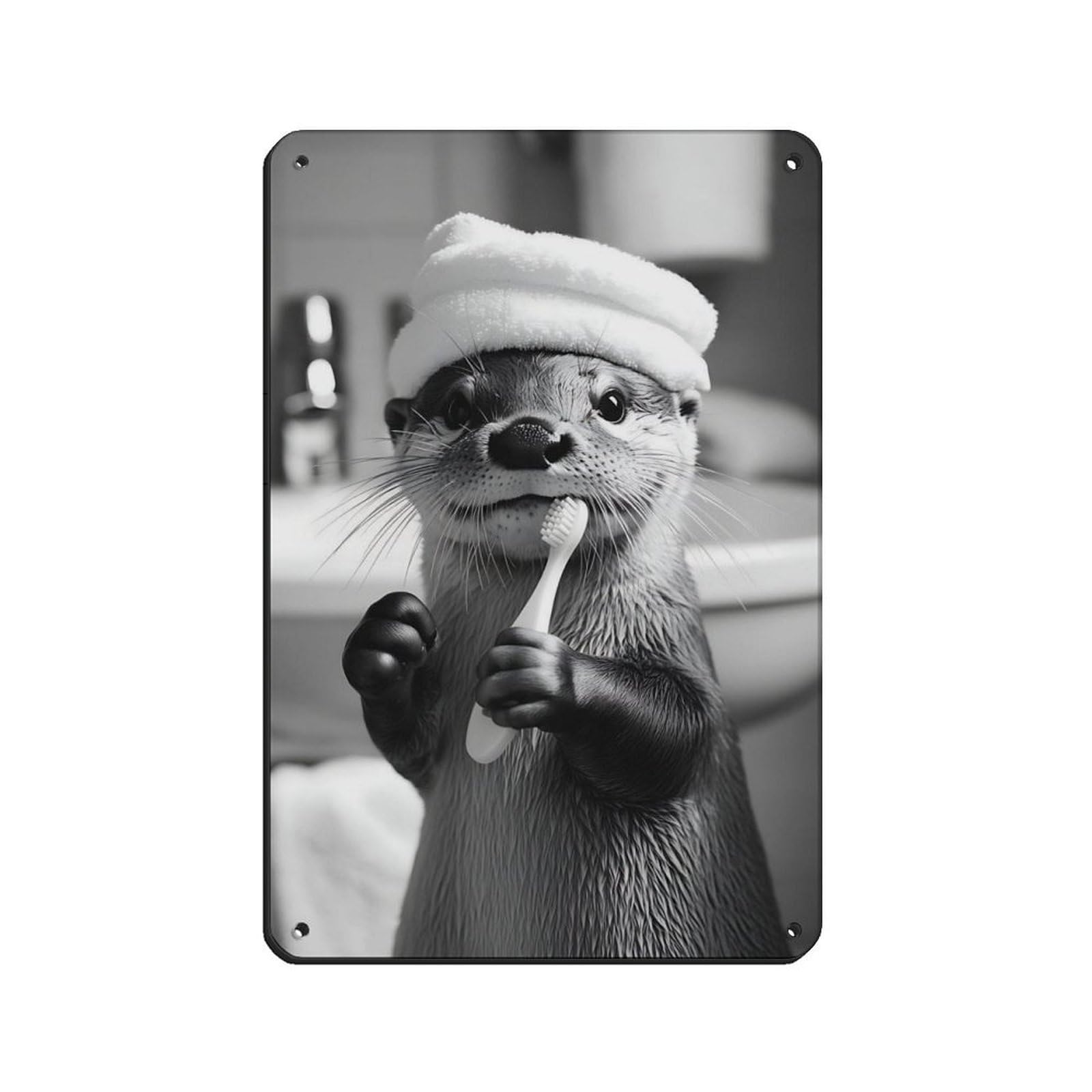 Lxwnze 20L X 30W Cm Cute Otter Bathroom, Funny Animal Art Retro Poster Metal Tin Sign Chic Art Retro Iron Painting Bar People Cave Cafe Family Garage Poster Wall Decoration 8X12inch(20X30cm)