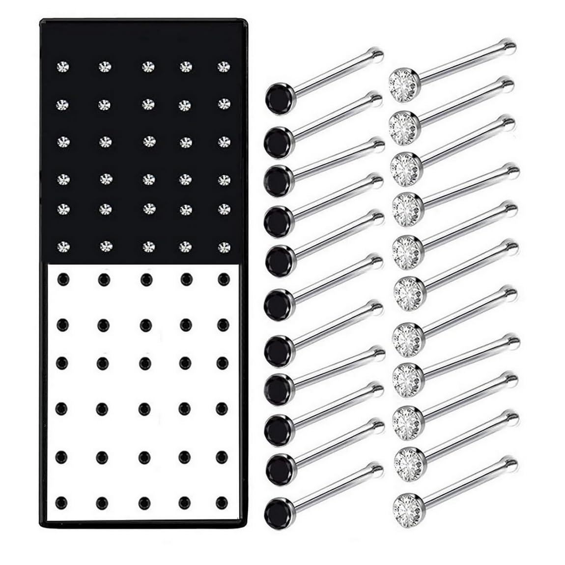 VAMA FASHIONS White & Black Stone Studded with Piercing Nosepin Set for Pierced stud Tiny ring for girls & Women (Pack of 60 Nose Pin Set 30 White & 30 Black) (B09RPHS3MJ) Amazon Price History, Amazon Price Tracker