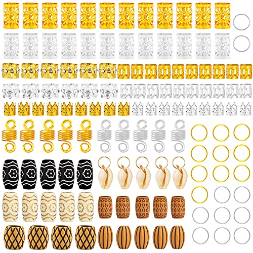 133 PCS Hair Jewelry for Braids Locs Dreadlock Accessories Hair Decoration Hair Coils Rings Dreadlocks Hair Cuffs Shells Imitation Wood-Like Hair Tube Beads for Women Gorls2