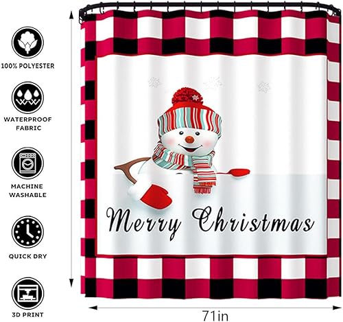 Miniatura 23 de Juego de 4 cortinas de ducha con alfombra antideslizante, cubierta para tapa de inodoro y tapete de baño, cortina de ducha de Papá Noel con 12 Papá