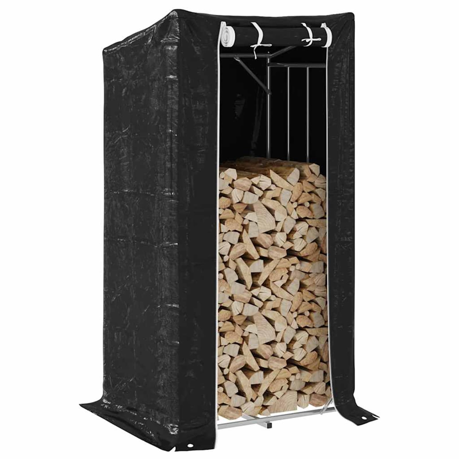 ATOMSTACK MAKER Estantería para leña, 100 x 80 x 200 cm, de acero galvanizado, resistente a la intemperie, aumenta la circulación del aire, incluye funda impermeable con cremallera, ideal para jardín