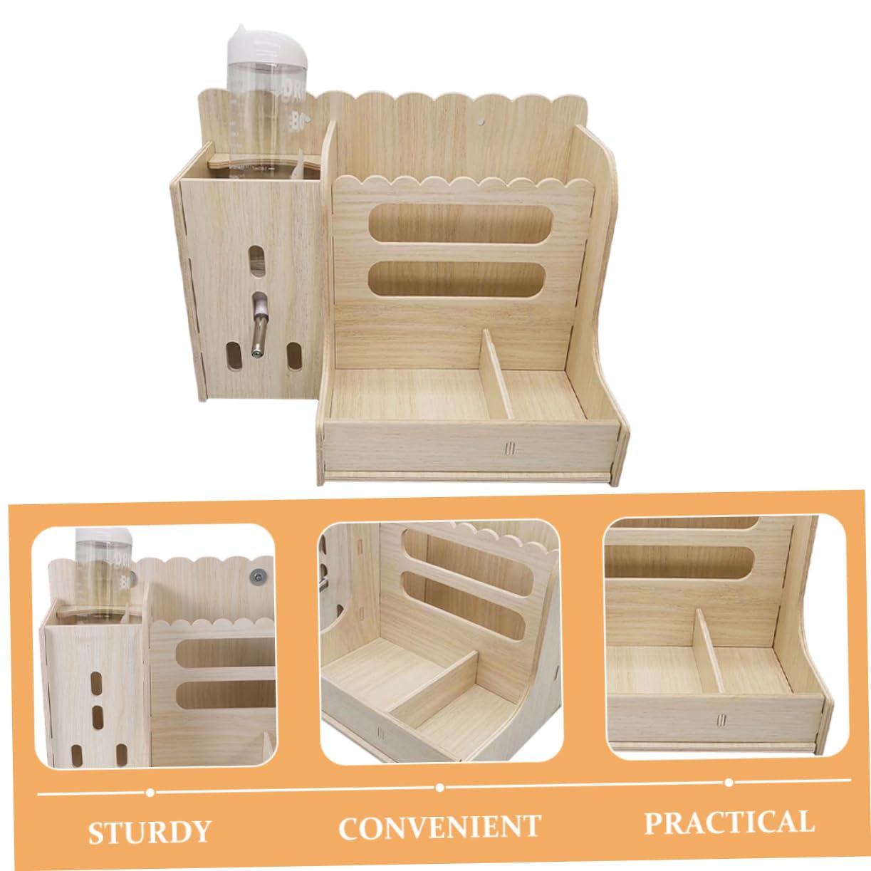 Mangiatoia in Legno per Conigli, Supporto Resistente, Set 1 | Plastica, Facile da Pulire, Mantiene Cibo Ordinato, per Piccoli Animali e Criceti