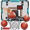 Indoor Mini Basketball Hoop for Boys Kids Aged 5 6 7 8 9 10 11 12 Over The Door Basketball Hoops with LED Lighting Electronic Scoreboard and 4 Balls Sport Toys Birthday Gift