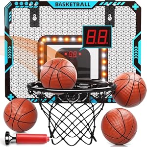 Indoor Mini Basketball Hoop for Boys Kids Aged 5 6 7 8 9 10 11 12+, Over The Door Basketball Hoops with LED Lighting, Electronic Scoreboard, and 4 Balls, Sport Toys Birthday Gift Indoor Mini Basketball Hoop for Boys Kids Aged 5 6 7 8 9 10 11 12 Over The Door Basketball Hoops with LED Lighting Electronic Scoreboard and 4 Balls Sport Toys Birthday Gift