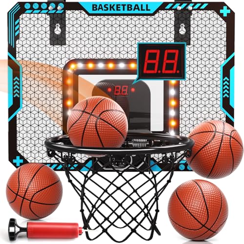 Indoor-Mini-Basketball-Hoop-for-Boys-Kids-Aged-5-6-7-8-9-10-11-12-Over-The-Door-Basketball-Hoops-with-LED-Lighting-Electronic-Scoreboard-and-4-Balls-Sport-Toys-Birthday-Gift Indoor Mini Basketball Hoop for Boys Kids Aged 5 6 7 8 9 10 11 12 Over The Door Basketball Hoops with LED Lighting Electronic Scoreboard and 4 Balls Sport Toys Birthday Gift