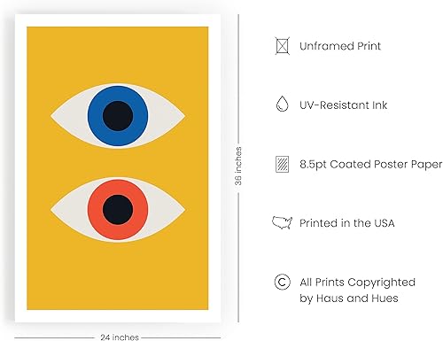 Vista 404 de HAUS AND HUES Evil Eye Decor - Navy Blue Wall Art, Evil Eye Wall Decor, Mykonos Artwork, Evil Eyes Print, Big Eyes Painting Print, Evil Eye Poster