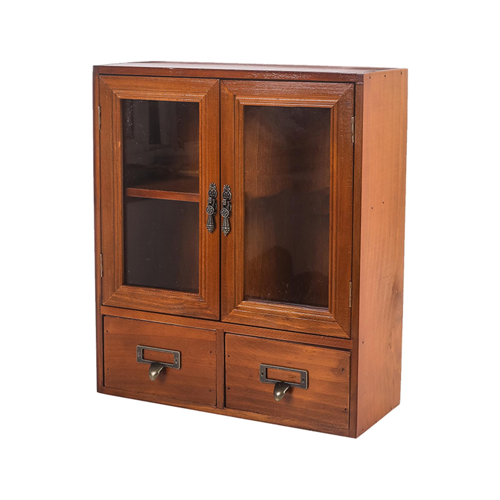 Zxfdsfdbnm Wood Texture Desktop Cabinet with Clear Doors, Compact Countertop Organizer for Makeup, Stationery and Kitchen Items Counter Shelf
