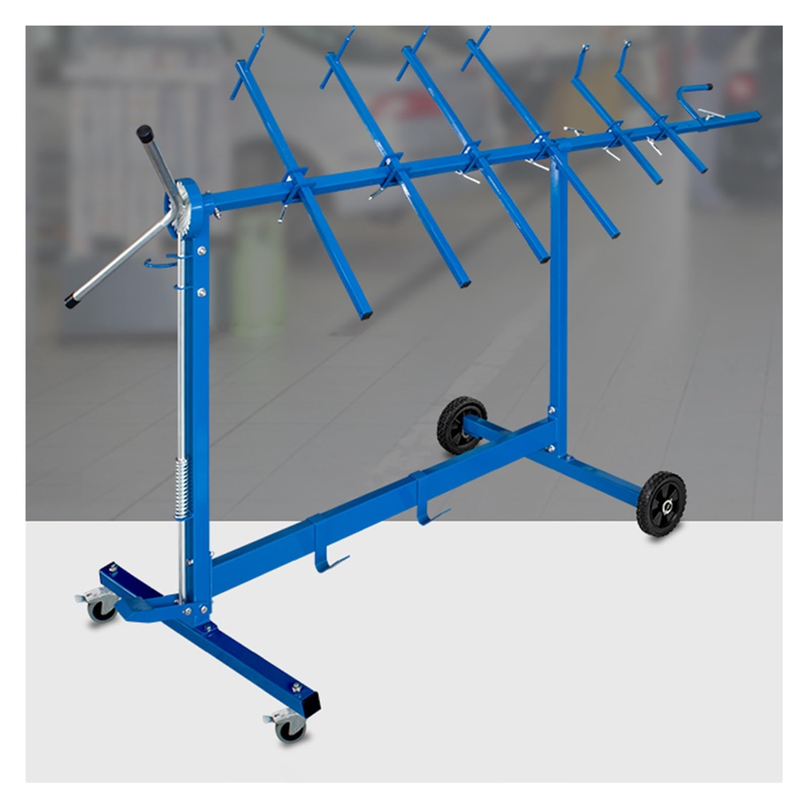 MZZKFC Automotive Hoods/Wings/Bumpers Paint Stand, Blue Adjustable Painting Rack with Pedal & 4 Casters, Paint Stands Auto Body for 4S Stores and Repair Shops
