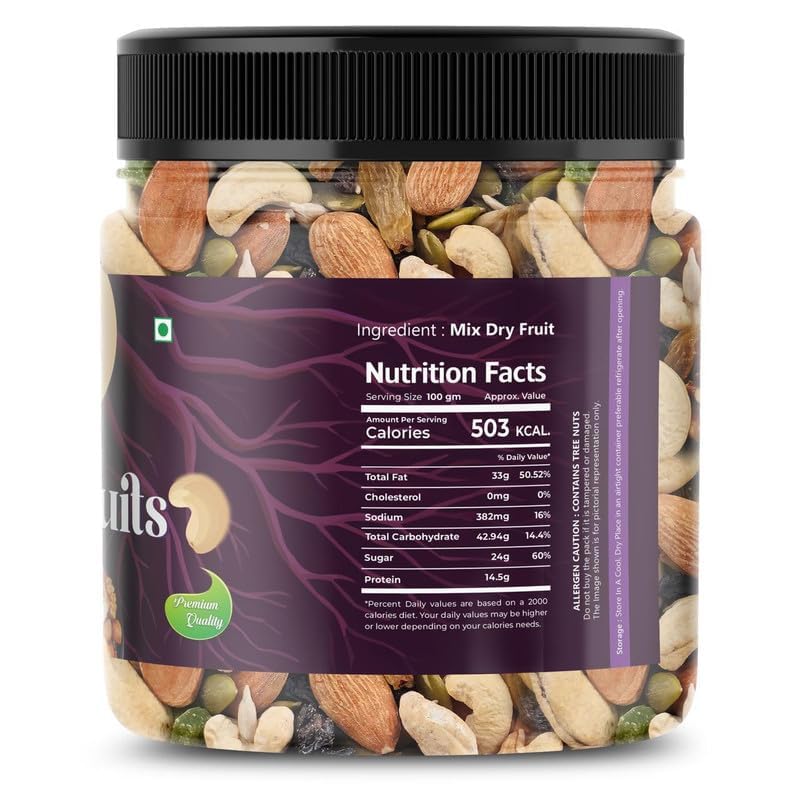 Image of Dry Fruits Mix I Fit for Fasting | Healthy Snacks Mixed Nuts Contain Almonds, Cashews, Dates, Black Raisin, Green Raisin (pack of (500g))