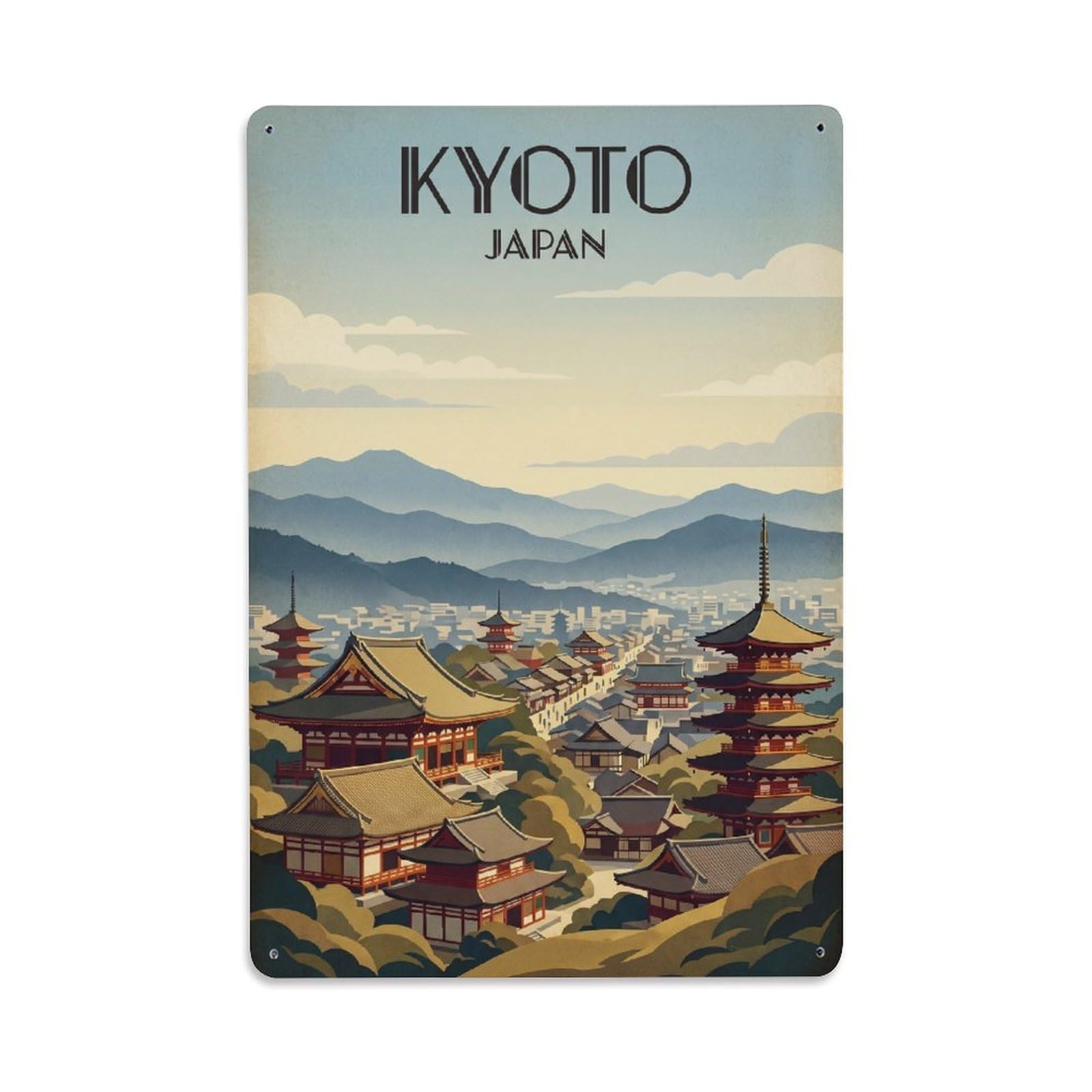 Gead 8X12inch Style Vintage Travel Kyoto Japan Panorama Metal Tin Sign