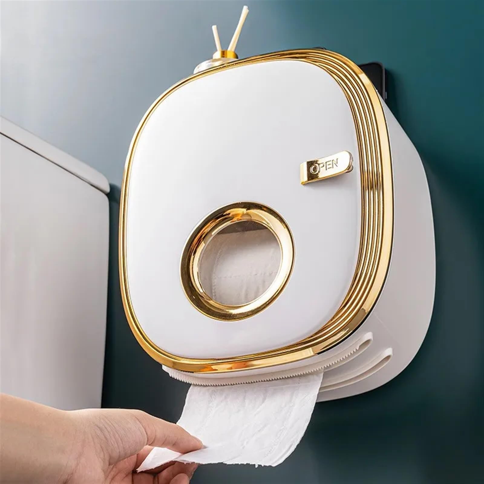 Ozdobne pudełko na chusteczki Pudełko na chusteczki, dozownik ręczniki papierowe, montowany ścianie serwetki do łazienki, kuchni, biura i toalety(White Gold)