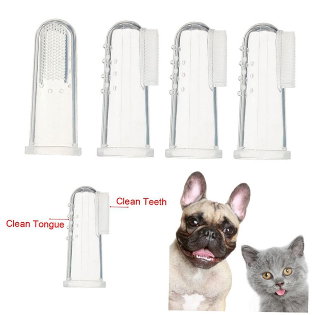Brosse à Doigts pour Animaux en Silicone 4 Pièces pour Brossage | Doigts Gantelet, Masse les Gencives, pour Chaton et Autres Animaux Domestiques