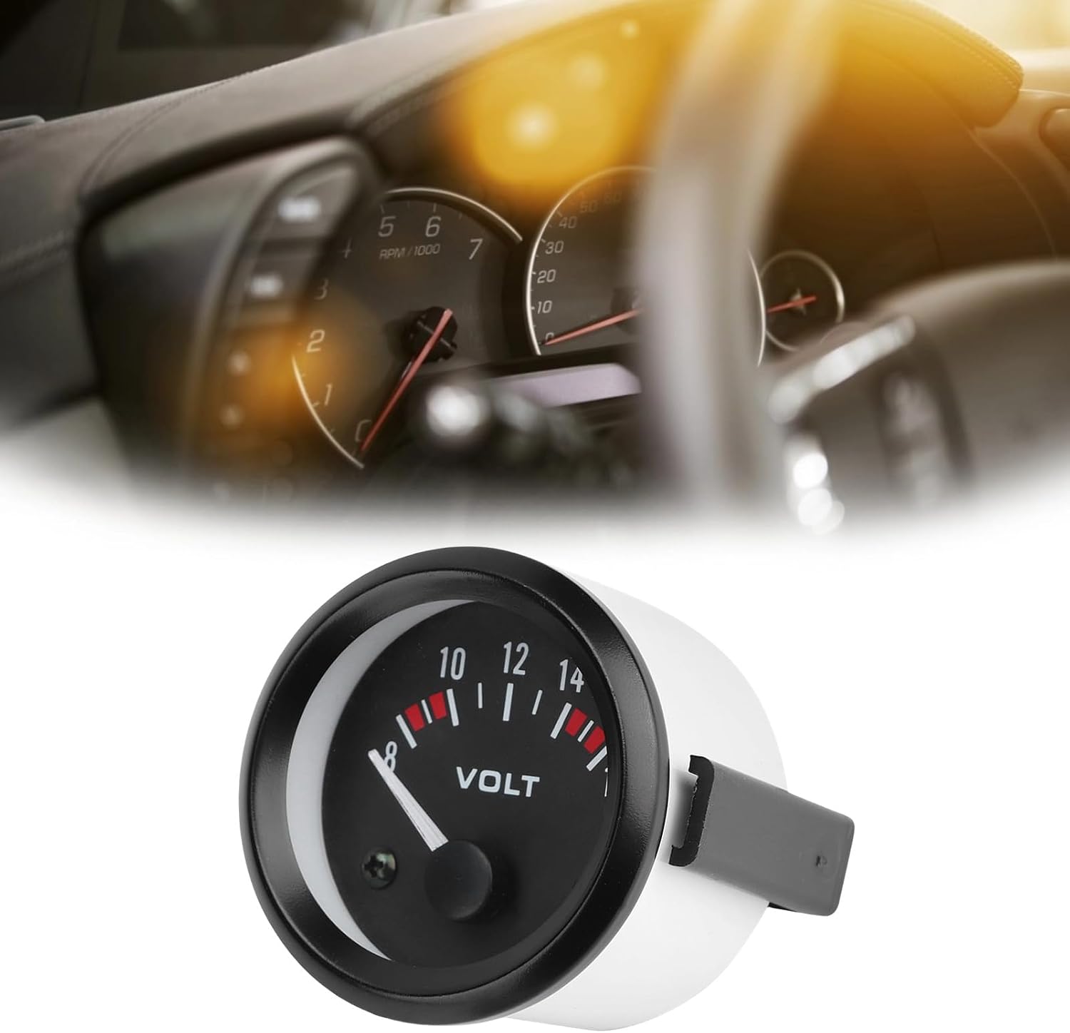 Aramox 12V Car Universal Voltmeter 52mm/2in Voltage Meter Gauge Black Dial 8-16V BX100007 Car Universal