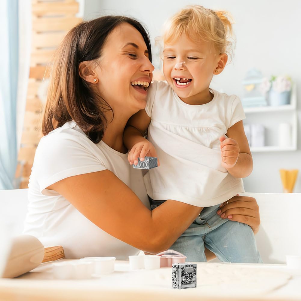 FINGERINSPIRE 2Pcs Mi Primer Rizo y Mi Primer Diente Caja de Recuerdos Plata Antigua Colección de Dientes Organizador Mi Primer Rizo y Diente Juego de Caja de Recuerdos para Niños