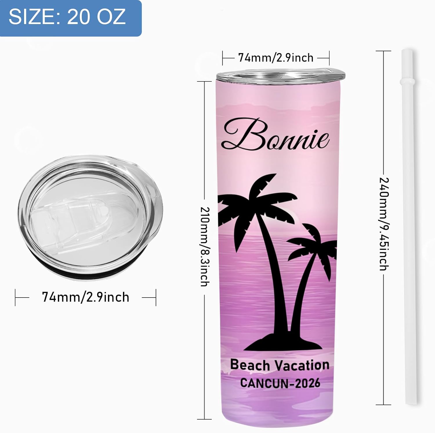 Personalized Vacation Tumbler, Custom Beach Tumbler for Women, Customized Family Vacation Trip Tumblers, Girls Trip Cups, 20 oz Insulated Tumblers with Lids and Straws, Bachelorette Trip Gifts - Image 6