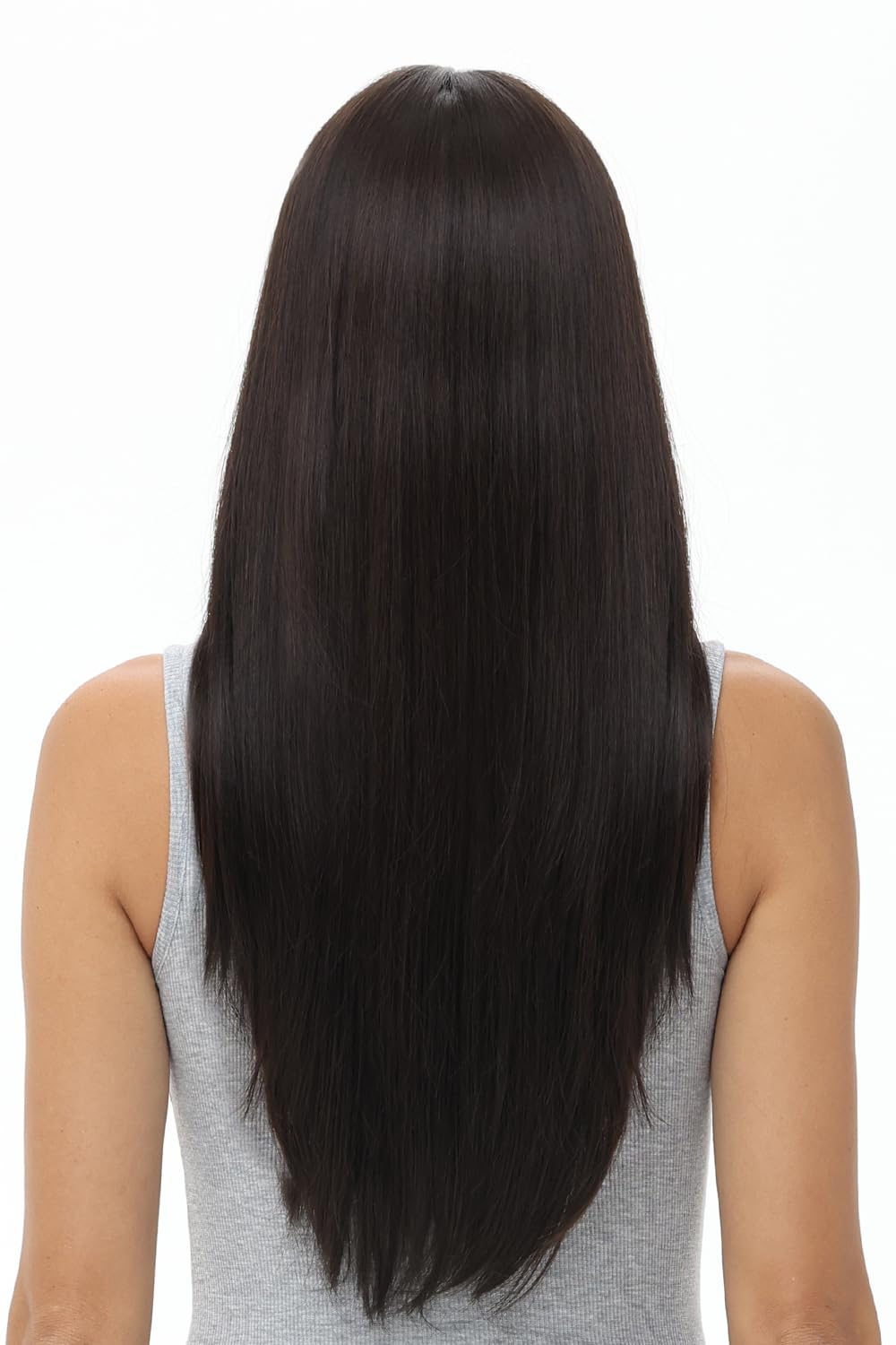BUYOGET Long Wigs for Women with Fringe Adjustable Straight Synthetic Hair Wig Cosplay Daily Use Wigs 24 inch Dark Brown - Image 4