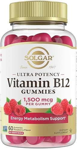 Solgar Gomitas Metil B12 para adultos, 1,500 mcg de vitamina ultra potencia para apoyo energético y metabolismo, sabor frambuesa, gomitas veganas y