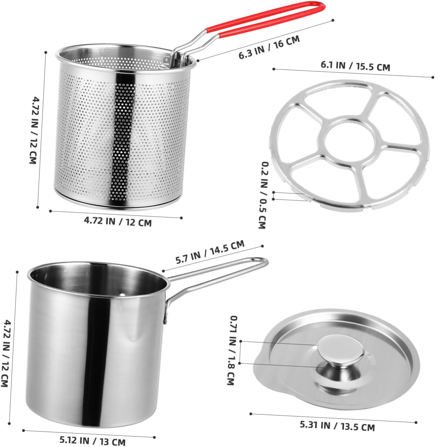 1Set Stainless Steel Deep Frying Pot with Frying Basket and Handle Fryer for Chips Fish Vegetables and Chicken Ergonomic Non Slip Design with Lid Kitchen