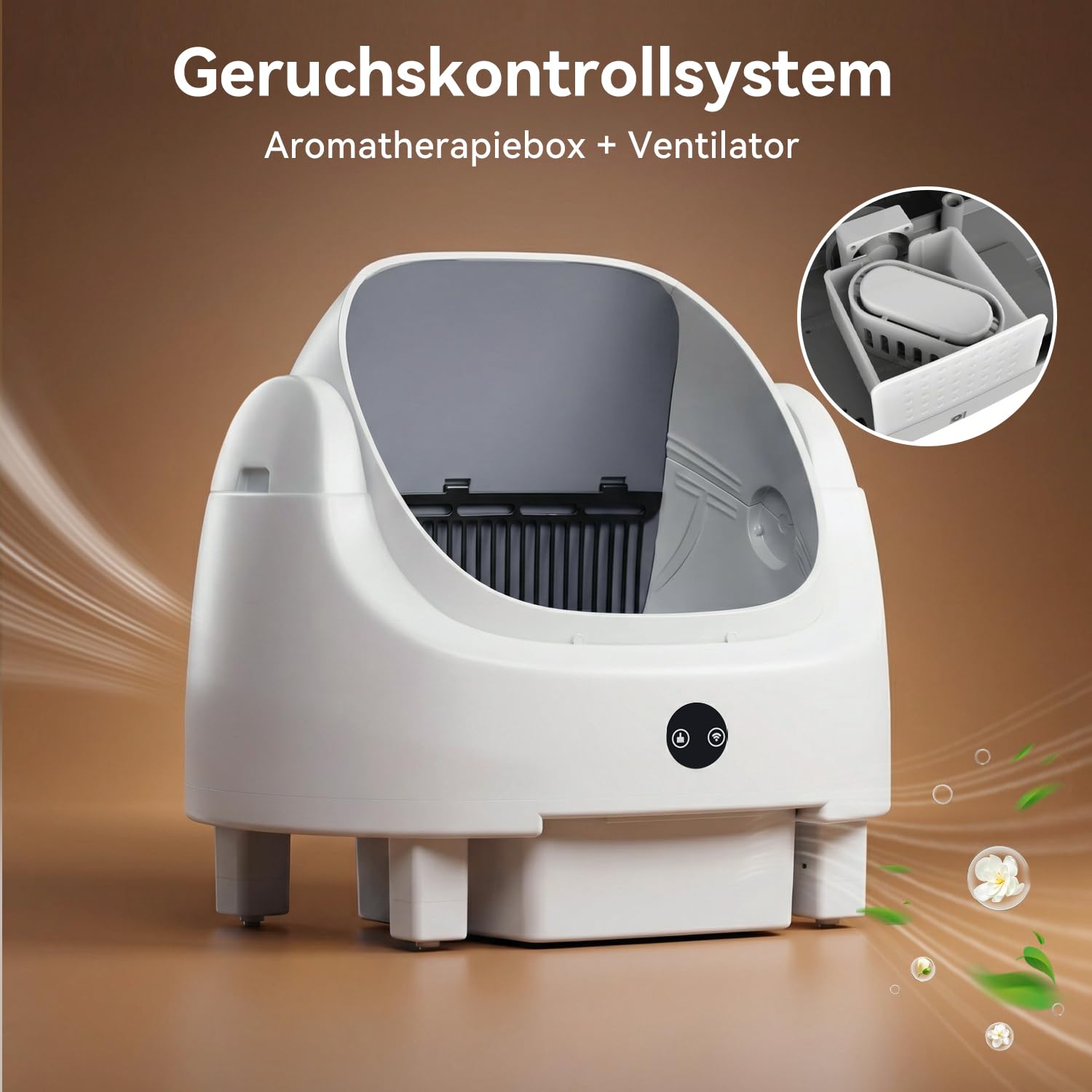 Selbstreinigende Katzentoilette, Katzenklo Selbstreinigend mit Sicherheits Geruchskontrolle, Automatischer App-Steuerung für Katzen, Inklusive Katzenstreumatte,Müllbeutel und Duftbox, Weiß