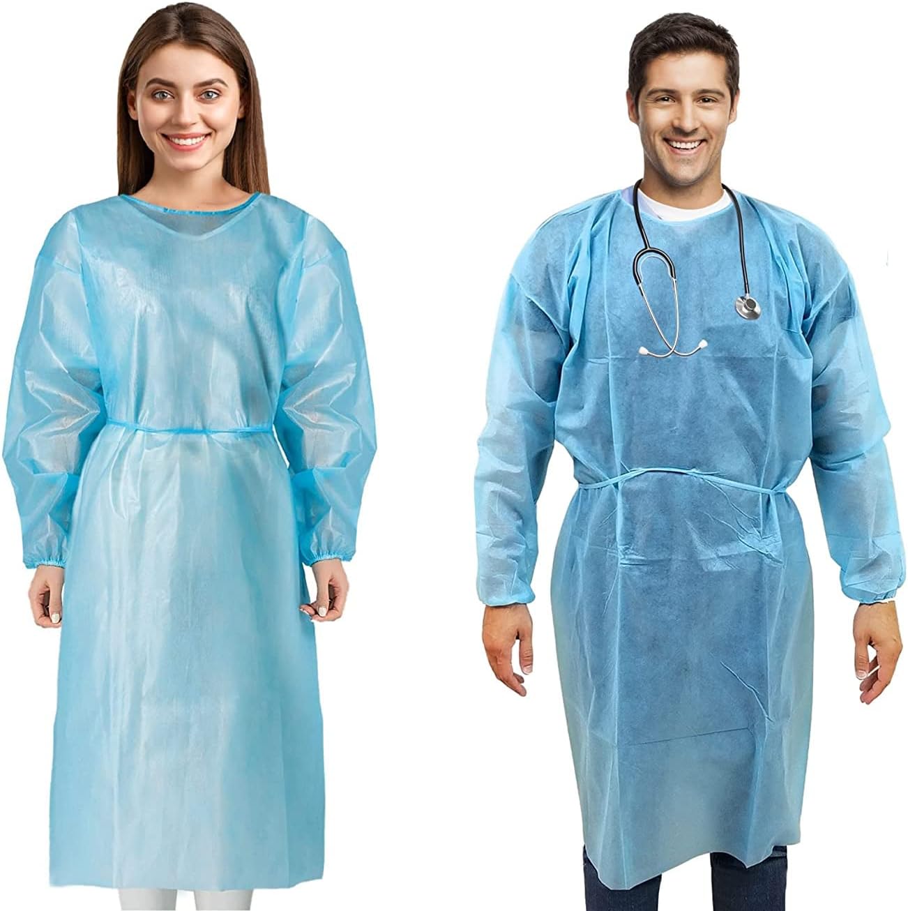 120 Pack Disposable Isolation Gowns - Blue Level 2 SMS 40gsm Non-Woven Material - PPE Gowns Disposable for Dental, Medical Use, Fluid-Resistant and Latex-Free Gowns, Universal Size