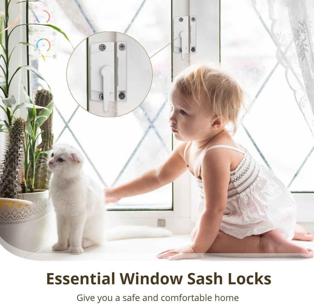 Sliding Window Hardware And Parts, Zinc Alloy Window Latches, 14 Pcs Window Sash Locks With Screws, Security Locks For Vertical And Horizontal Windows, White Window Locks