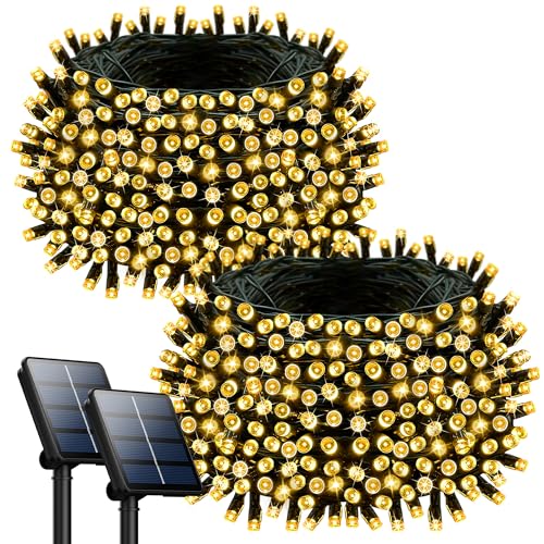 Selarlyt 2 Pack 200LED Solar Christmas Lights Outdoor, 72FT Solar String Lights with 8 Lighting Modes, IP65 Waterproof Solar Lights Outdoor for Xmas Garden Party Tree Decor, Warm White