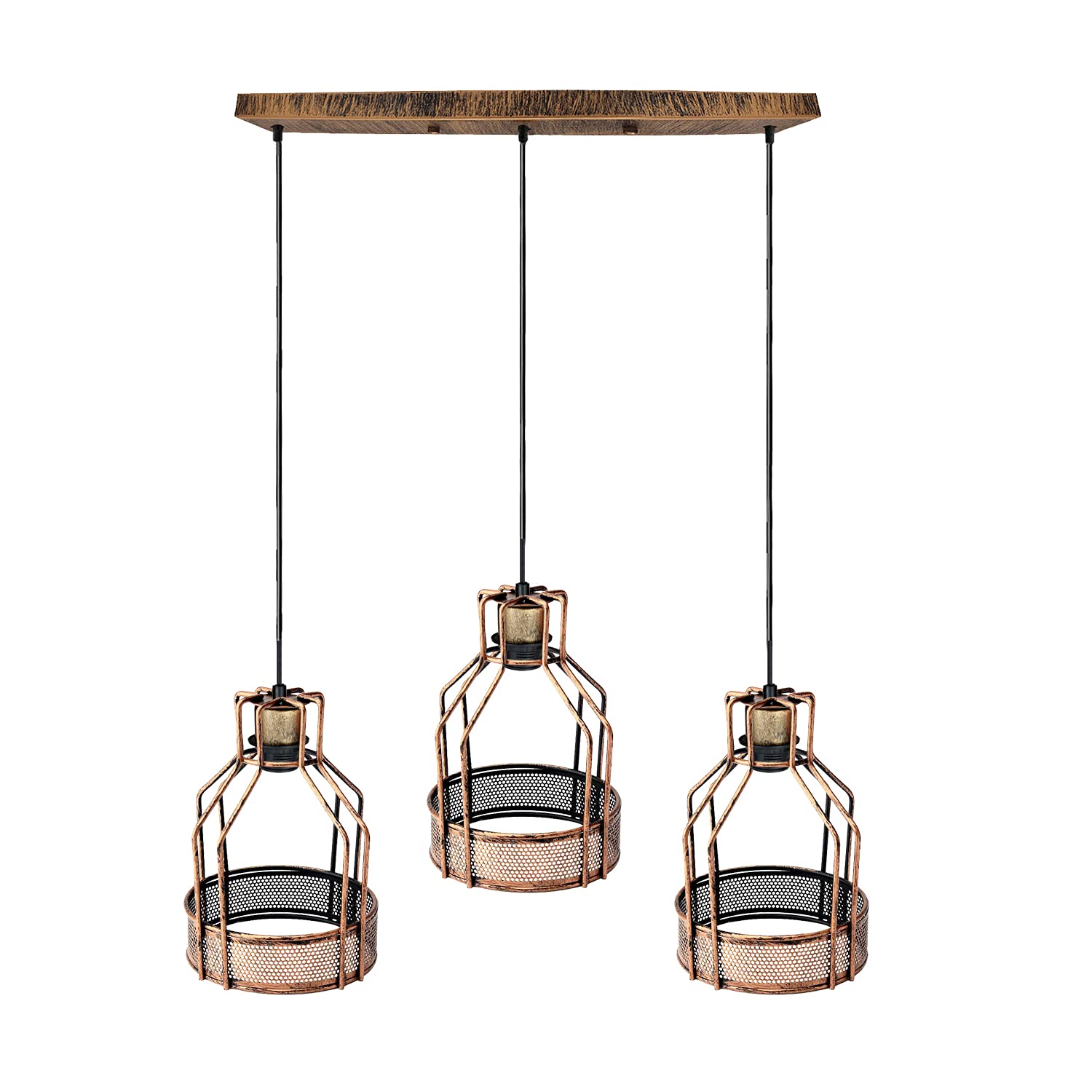 LEDSone 3 Head Metal Bird Cage Ceiling Pendant Lights 50cm Brushed Copper E27 Height Adjustable Industrial Light for Kitchen Dining Room Living Room Bedroom Bar