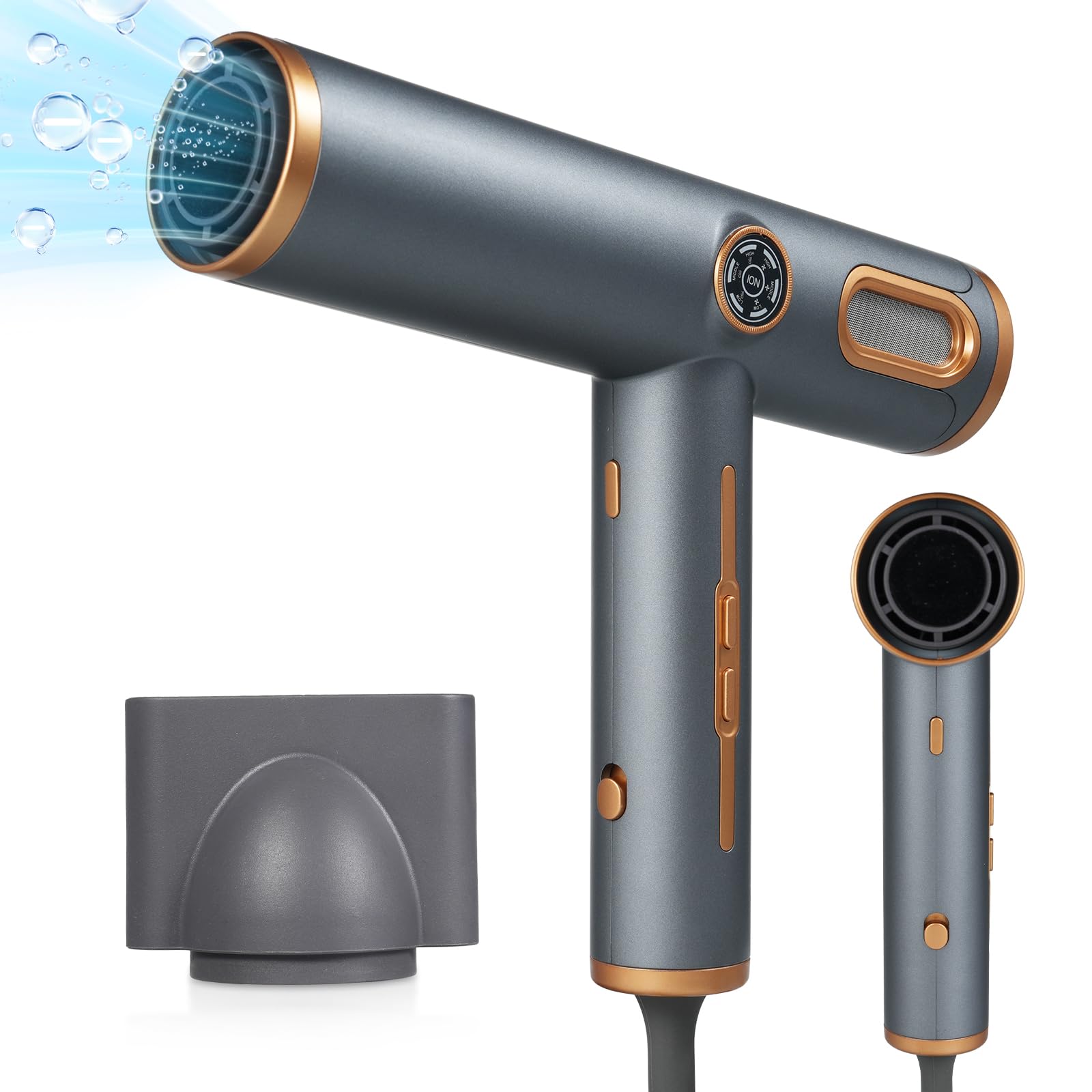 Asciugacapelli, 110.000 giri/min, ad alta velocità, ad alta velocità, ad asciugatura rapida, professionale, 3 velocità, 3 impostazioni di calore, display LED per la casa e il salone