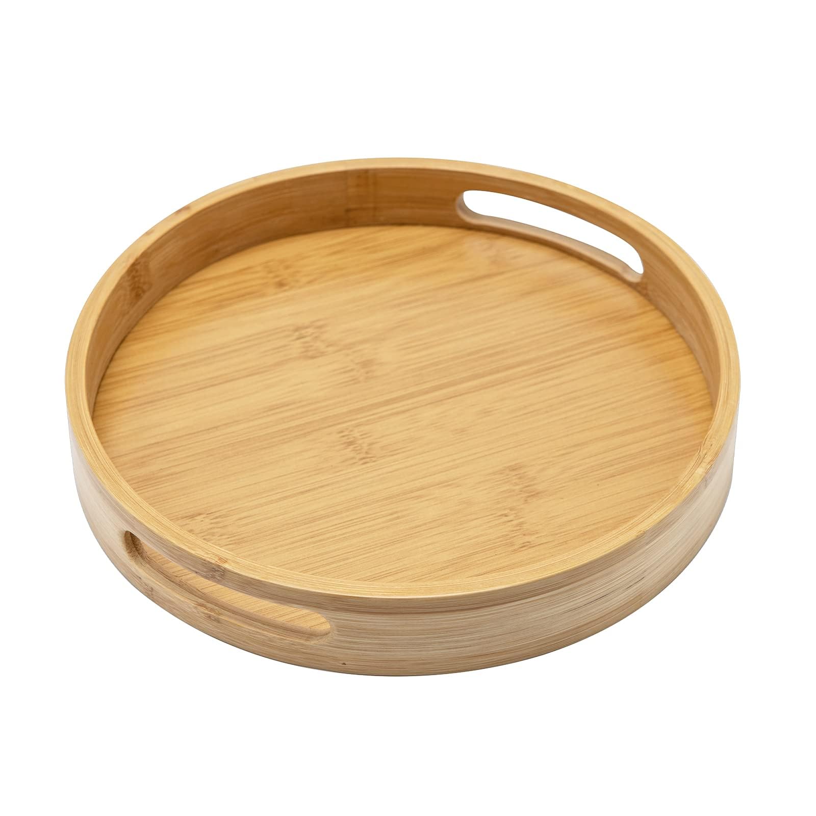 TERRIFI Bamboo Round Tray with Handles - 30x30x5cm Decorative Serving Tray for Coffee, Tea, and Food - Perfect for Bar, Living Room, Dining Table