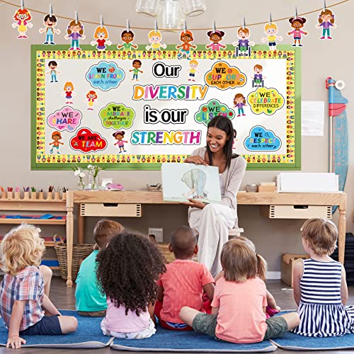Image of Diversity Bulletin Board Decoration Set Diverse Students Borders Cutouts for Party School Classroom Door Welcome Bulletin Board Craft Home Wall(Our Diversity is Our Strength)