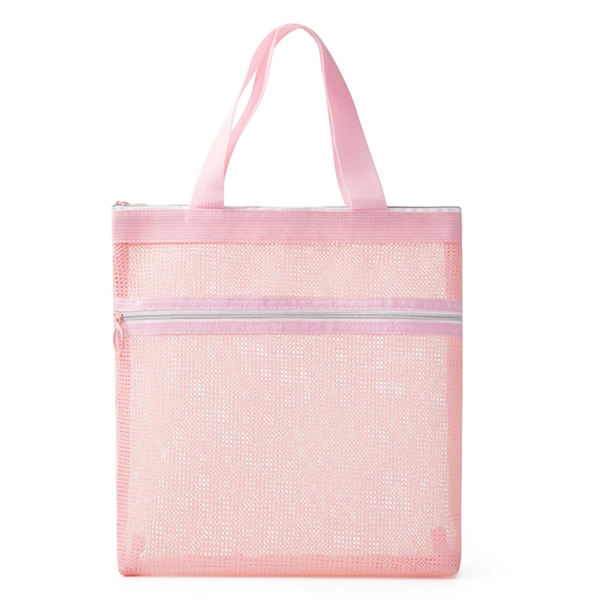 Mesh Shower Caddy Portable Shower Bag with Zipper & 2 Pockets. Tote Ideal for Gym, Travel, Camp, Beach, for Sunscreen, Dorm & College Essentials (Pink)