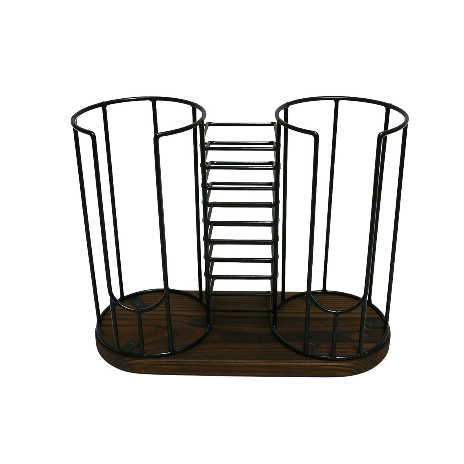 Kaeltsyn Stylish Vertical Cup Storage Having Open Shelves Designed for Keeping Coffee Cups Tea Packets and Condiments Neatly Iron and Wood Cup Holder for Kitchen Countertop