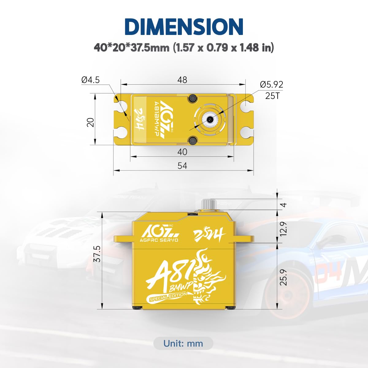 AGFRC Servo-motore impermeabile RC sterzo 55KG ad alta coppia - Full Metal Gear Digital Brushless Standard Servo per auto RC 1/8 1/10, angolo di controllo 180° (A81BMWP 2024 Special)