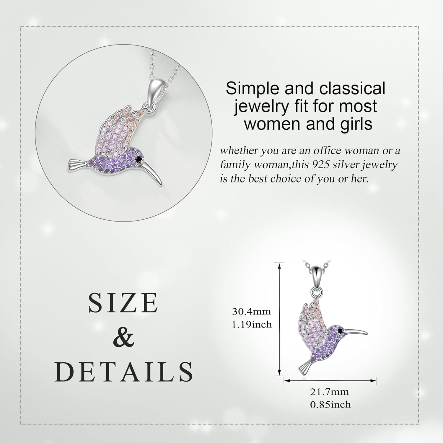Hummingbird Necklace for Women 925 Sterling Silver Flying Bird Pendant with Colorful Cubic Zirconia Jewelry Gift for Women - Image 3