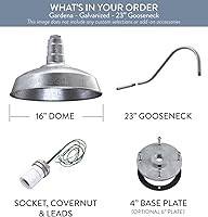 Vista 6 de Steel Lighting Co. Gardena - Luz de granero Montaje en pared al aire libre Cúpula de 16 pulgadas Cuello de cisne de 23 pulgadas Luz