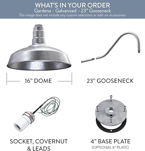 Miniatura 6 de Steel Lighting Co. Gardena - Luz de granero Montaje en pared al aire libre Cúpula de 16 pulgadas Cuello de cisne de 23 pulgadas Luz