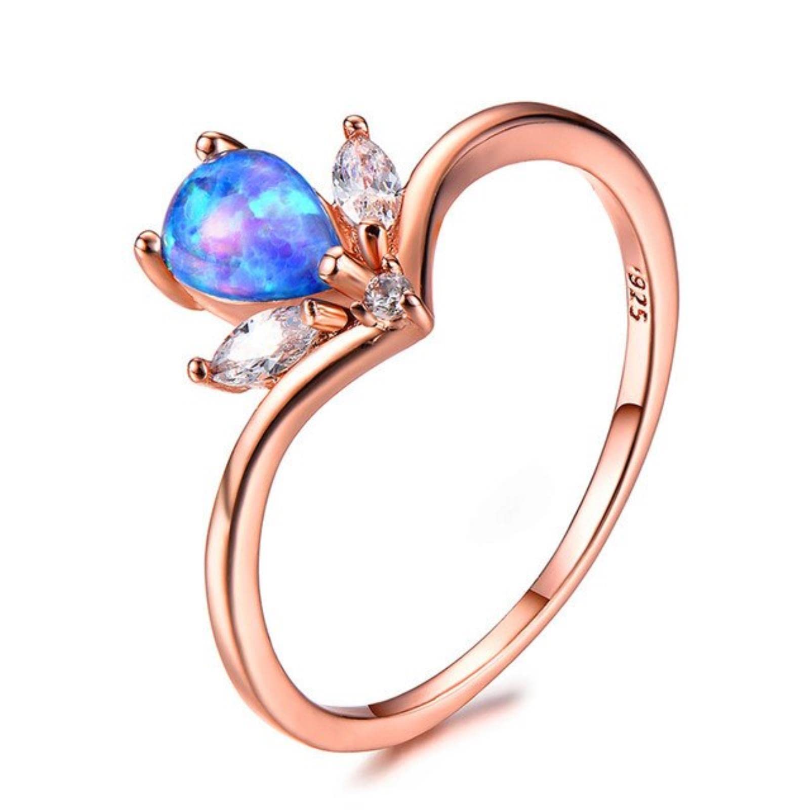 STOPI STOPI Anillo De Flor De Ópalo De Fuego Azul/Blanco/Morado, Anillos De Boda Rellenos De Rosa Y Oro Vintage para Mujer, Joyería De Piedra Natal
