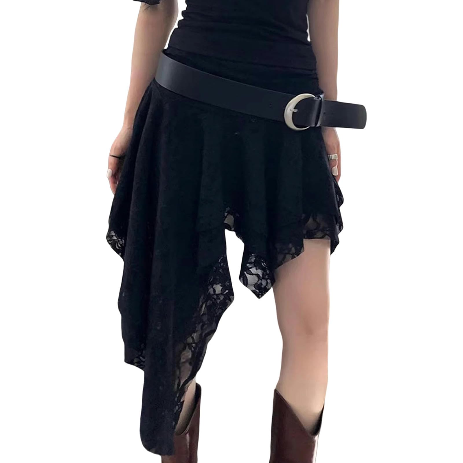 Gonna Lunga Donna Gonna in Pizzo Asimmetrica Donne Goth Street Ruffle Gonna Mini Gonna Harajuku Gonne A Strato A Livelli A Strati Grunge-Nero-m