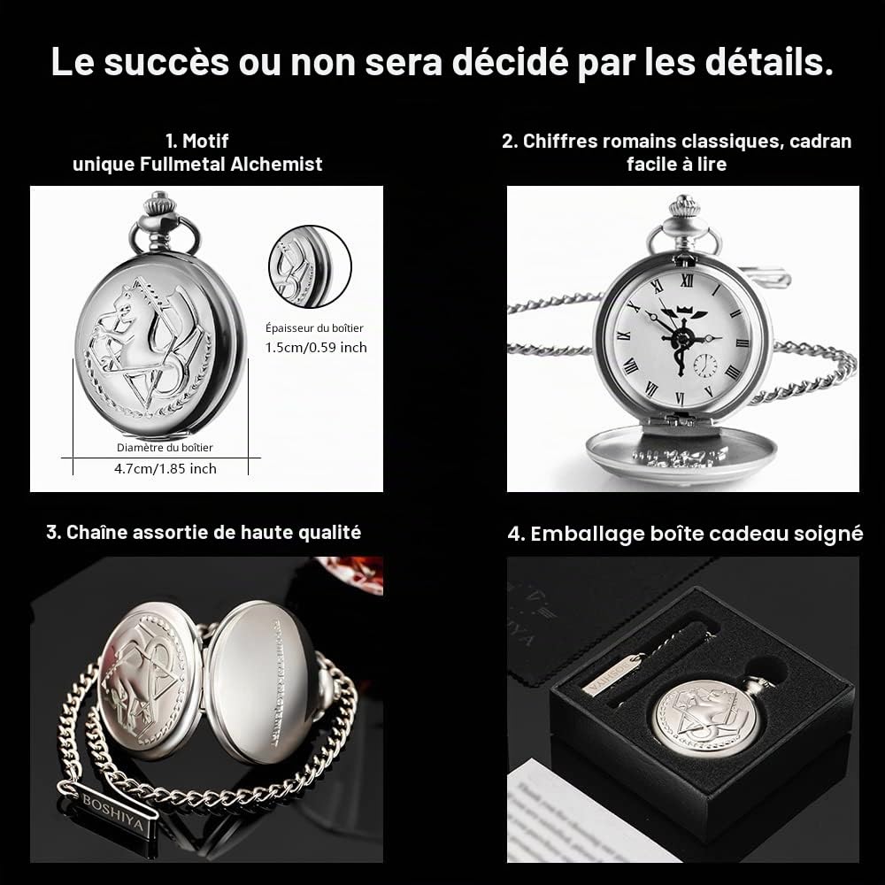 BOSHIYA Fullmetal Alchemist Montre de poche avec boîte à chaîne pour accessoires Cosplay Anime Merch