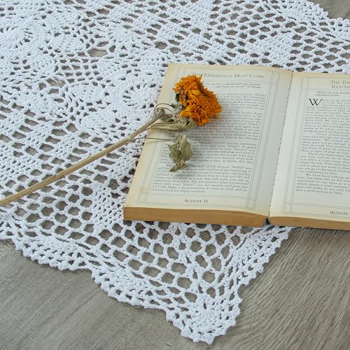 kilofly Handmade Crochet Lace Rectangular Table Runner 15 x 51 Inch, White