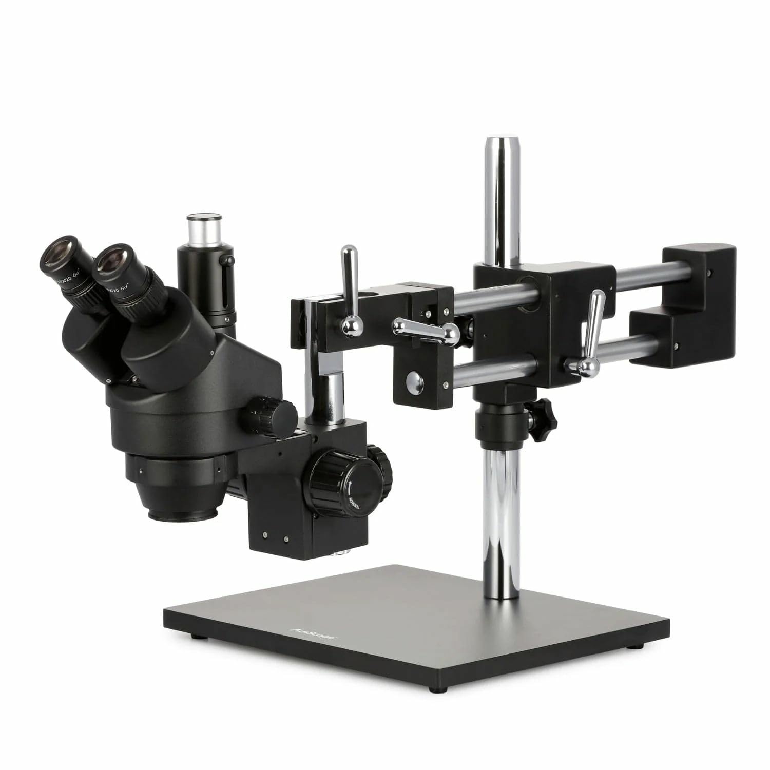 AmScope - 3.5X-180X Microscopio Estéreo Trinocular Zoom con Soporte Negro de Brazo Doble - SM-4TZZ-B
