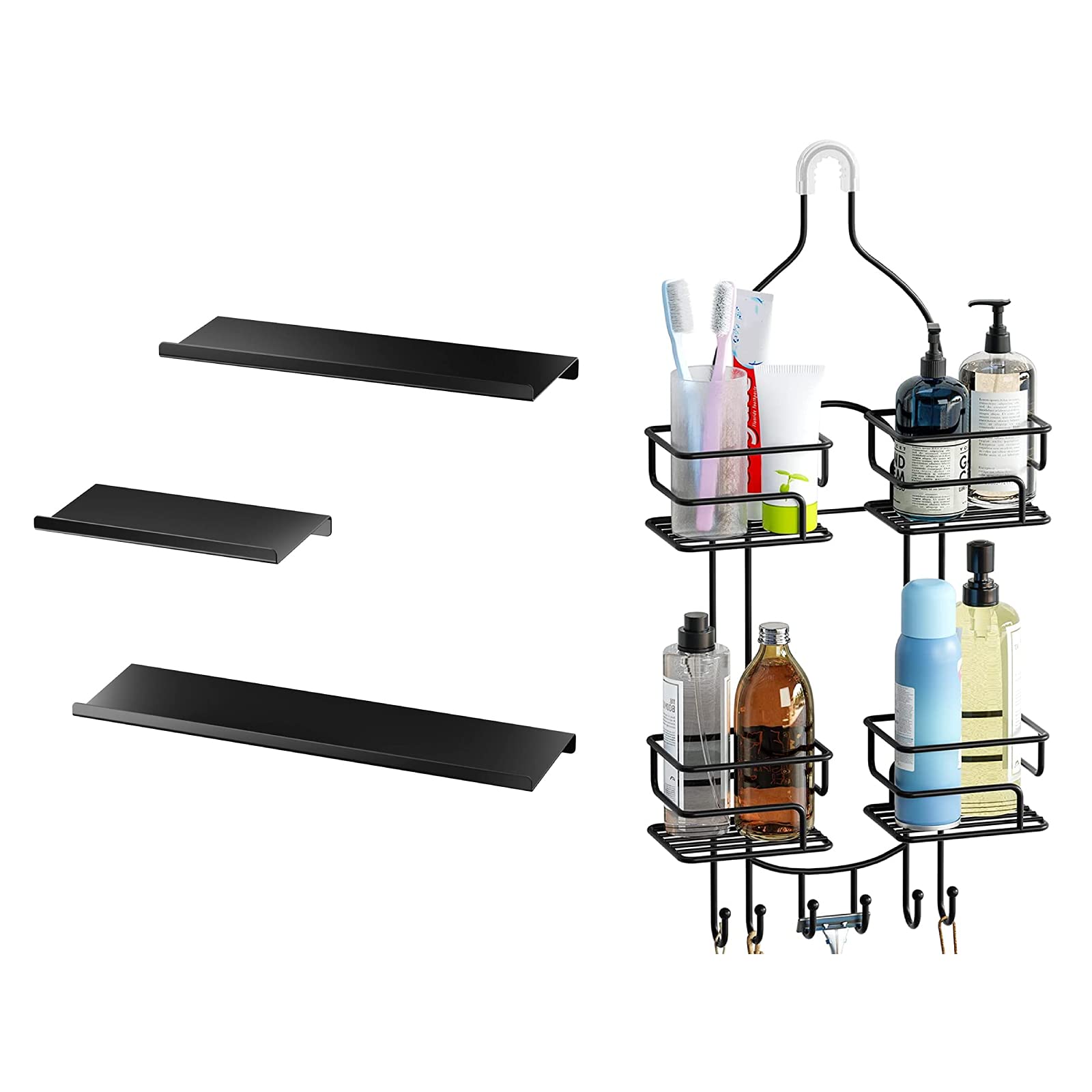 SRIWATANA Shower Caddy Organizer and Metal Floating Shelves Wall Wount Contains 2 Items