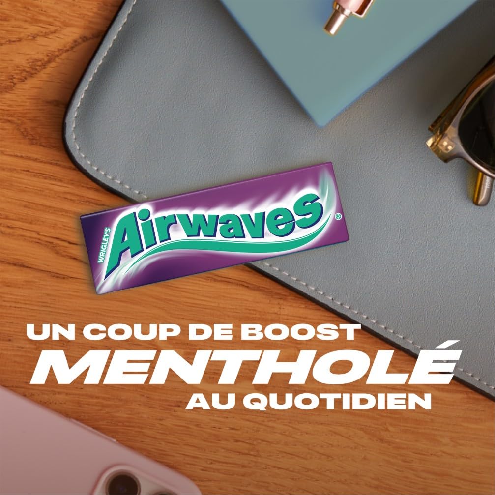 AIRWAVES - Chewing Gum Sans Sucre - Goût Cassis - Fraîcheur Mentholée - Grand format - 30 Paquets de 10 Dragées - Grand Format de 300 Dragées - 420g